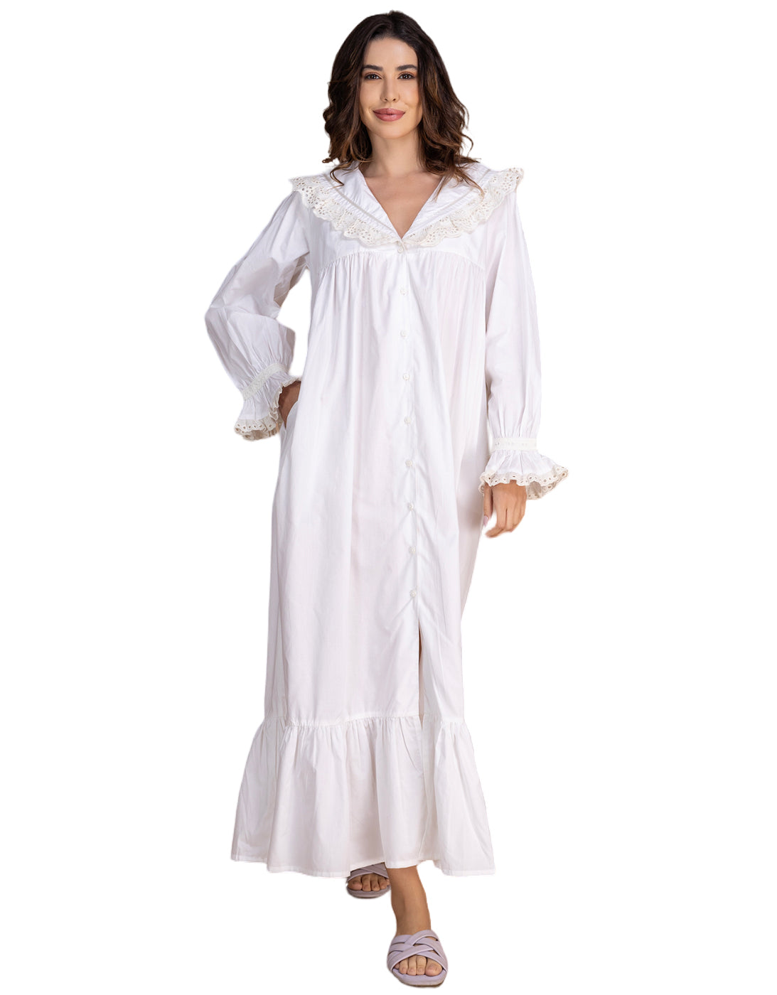 Moomaya Women's Button-Down Long Maxi Lounge Wear Sleepwear