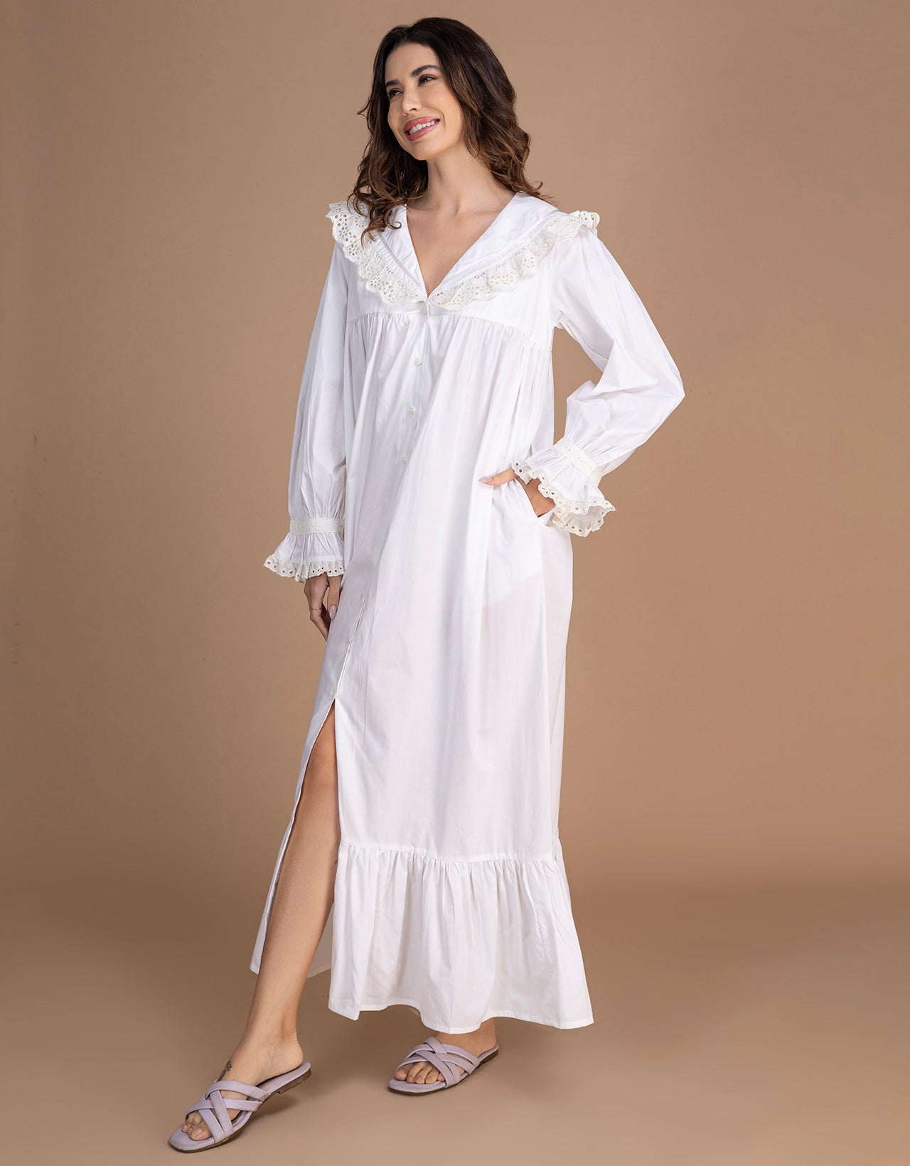 Moomaya Women's Button-Down Long Maxi Lounge Wear Sleepwear