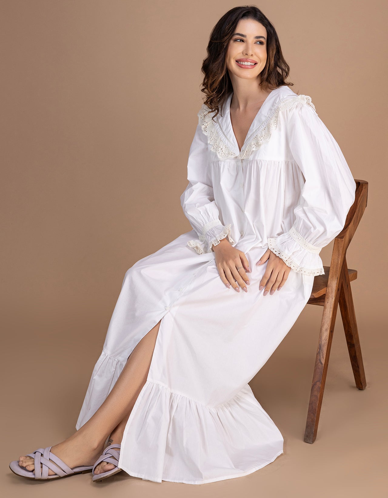 Moomaya Women's Button-Down Long Maxi Lounge Wear Sleepwear