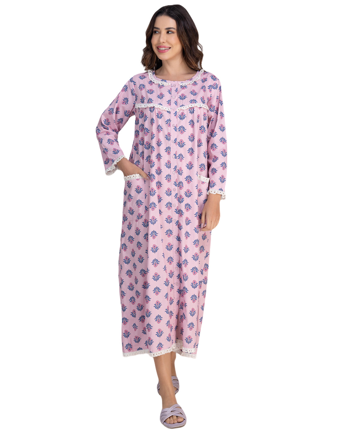Moomaya Women's Cotton  Printed A-Line Sleepwear Maxi Nightdress