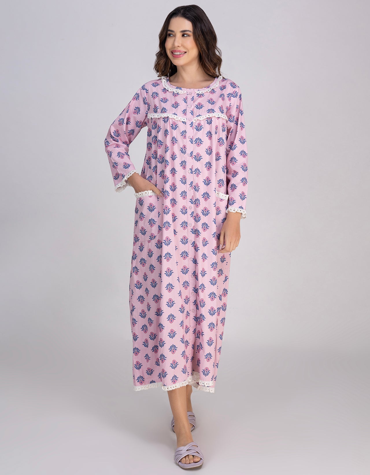 Moomaya Women's Cotton  Printed A-Line Sleepwear Maxi Nightdress