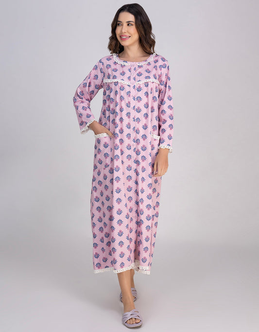 Moomaya Women's Cotton  Printed A-Line Sleepwear Maxi Nightdress