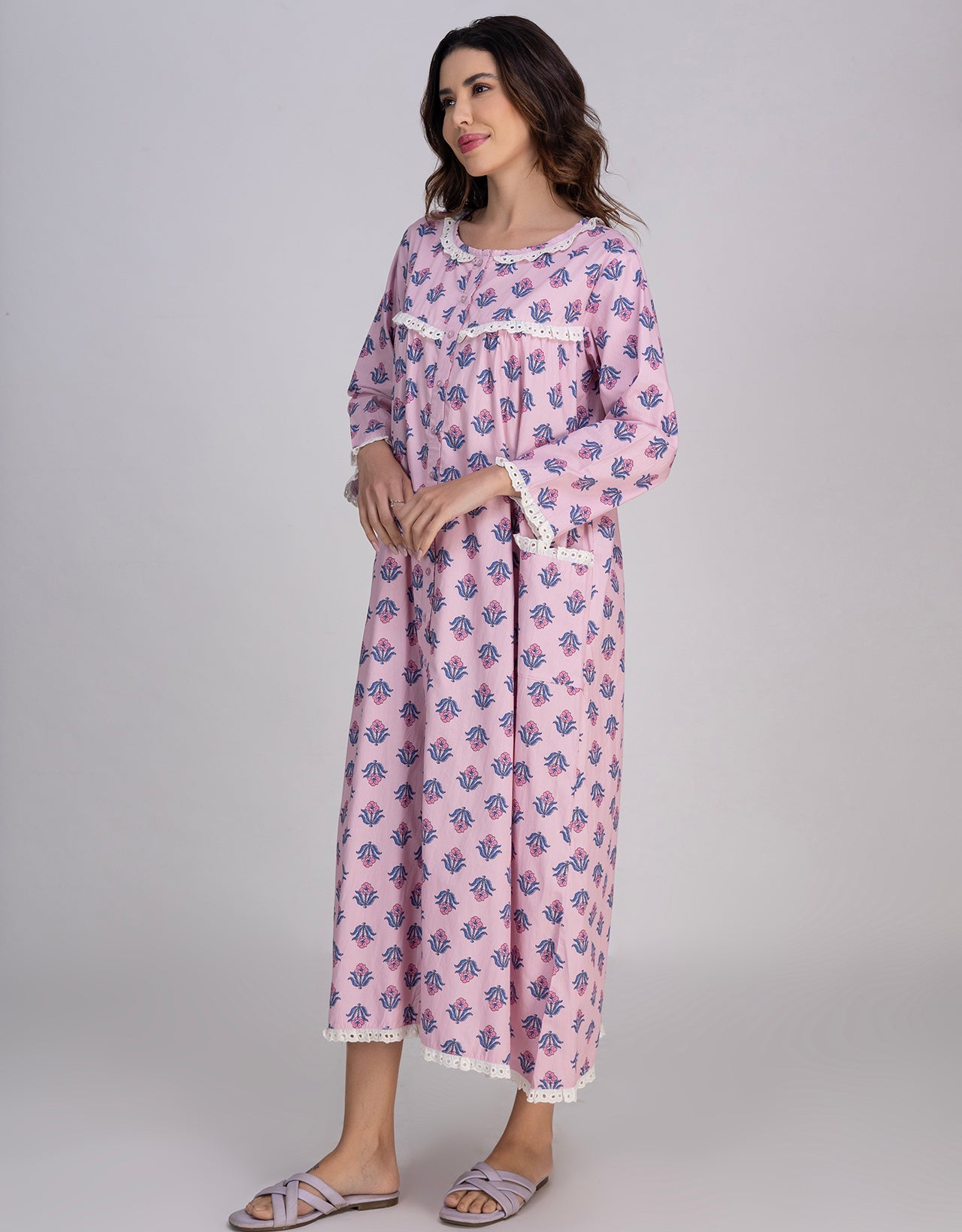 Moomaya Women's Cotton  Printed A-Line Sleepwear Maxi Nightdress