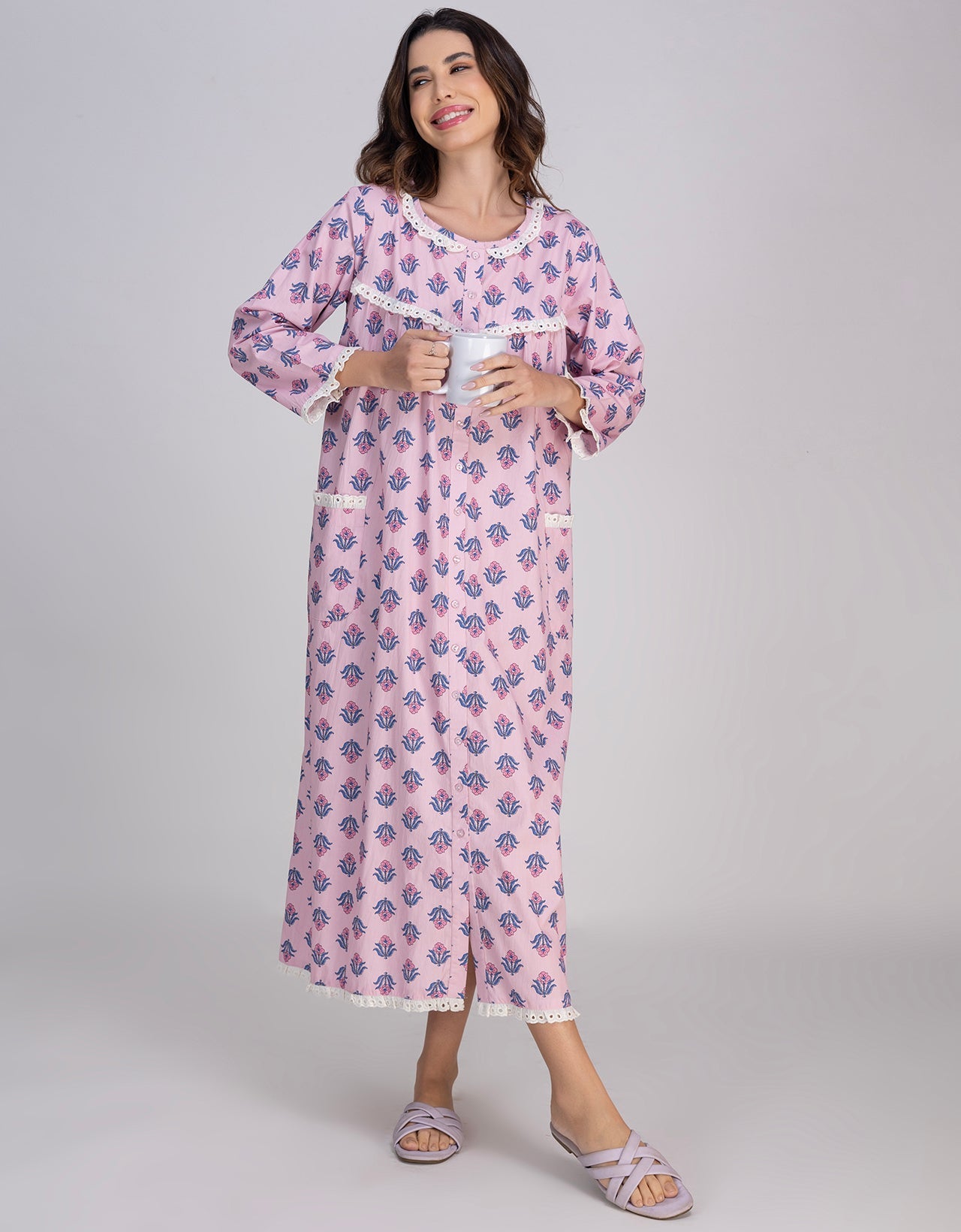 Moomaya Women's Cotton  Printed A-Line Sleepwear Maxi Nightdress