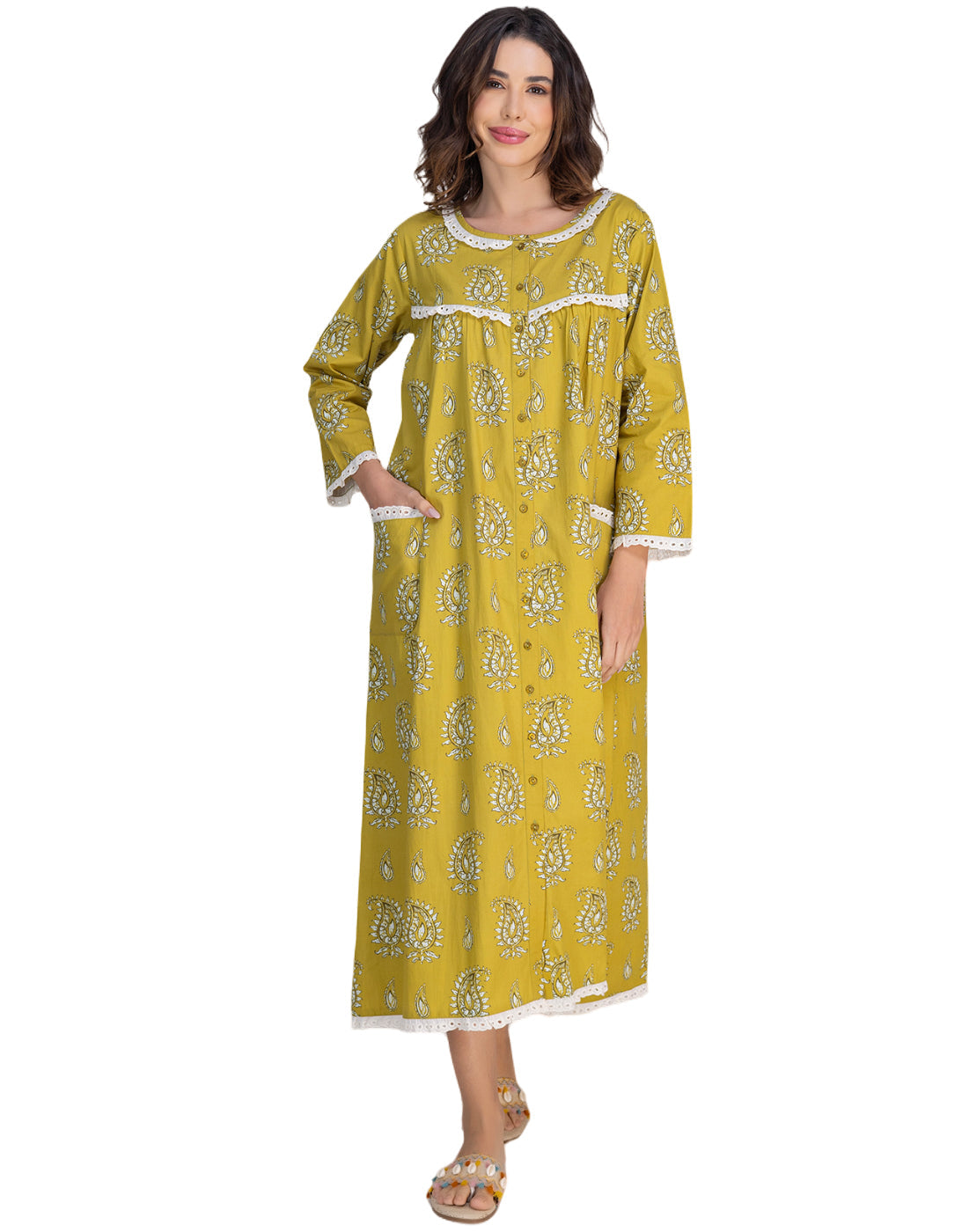 Moomaya Women's Cotton  Printed A-Line Sleepwear Maxi Nightdress
