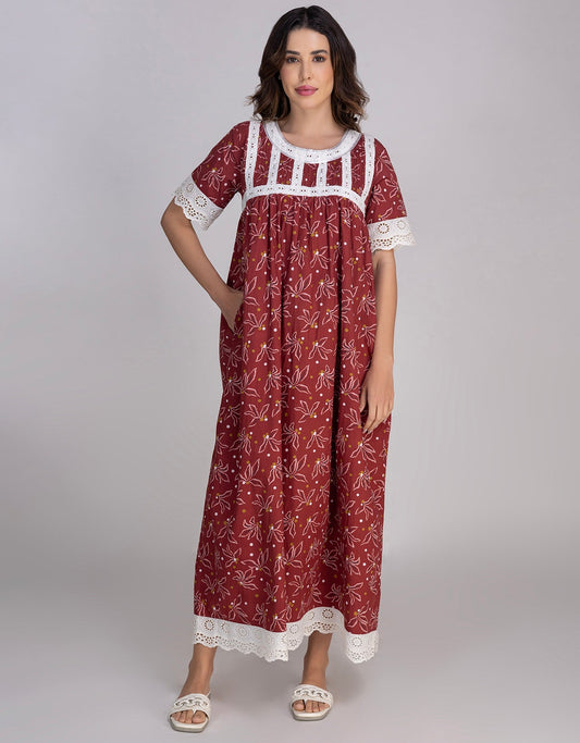 Moomaya Women's Printed Cotton Maxi Nightdress, Soft & Breathable Sleepwear