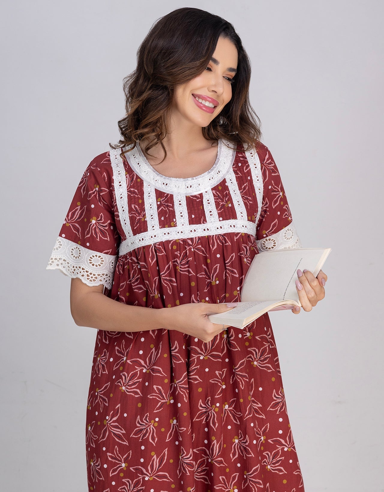 Moomaya Women's Printed Cotton Maxi Nightdress, Soft & Breathable Sleepwear