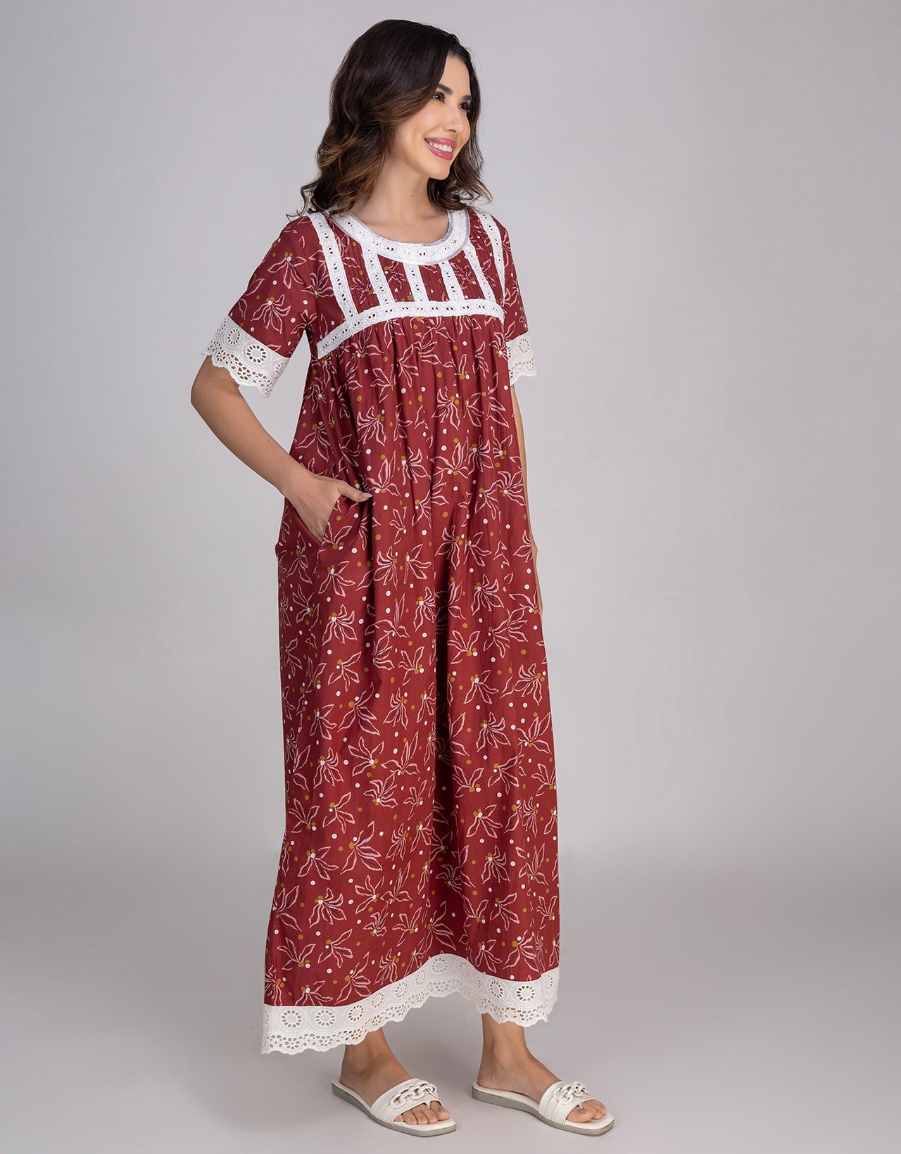 Moomaya Women's Printed Cotton Maxi Nightdress, Soft & Breathable Sleepwear