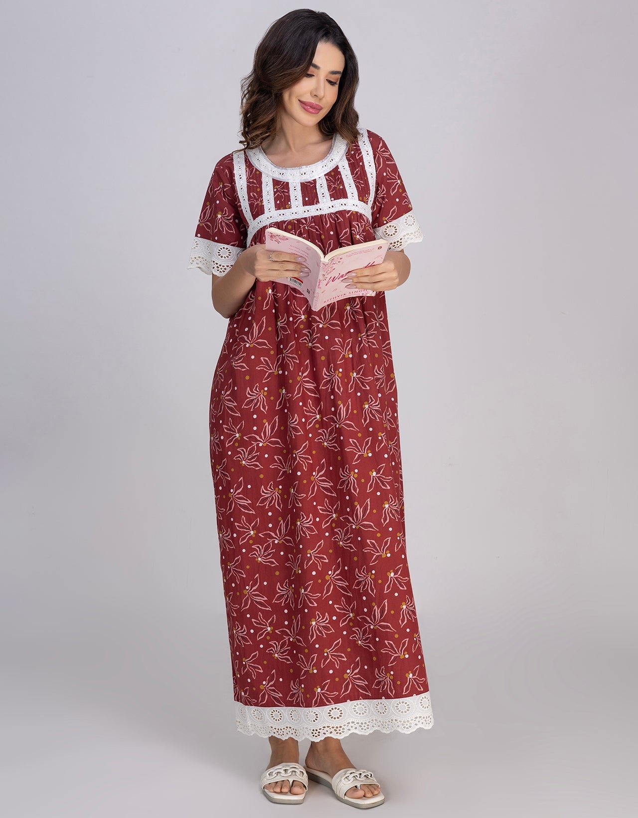 Moomaya Women's Printed Cotton Maxi Nightdress, Soft & Breathable Sleepwear