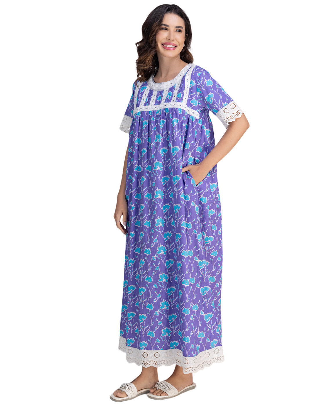 Moomaya Women's Printed Cotton Maxi Nightdress, Soft & Breathable Sleepwear