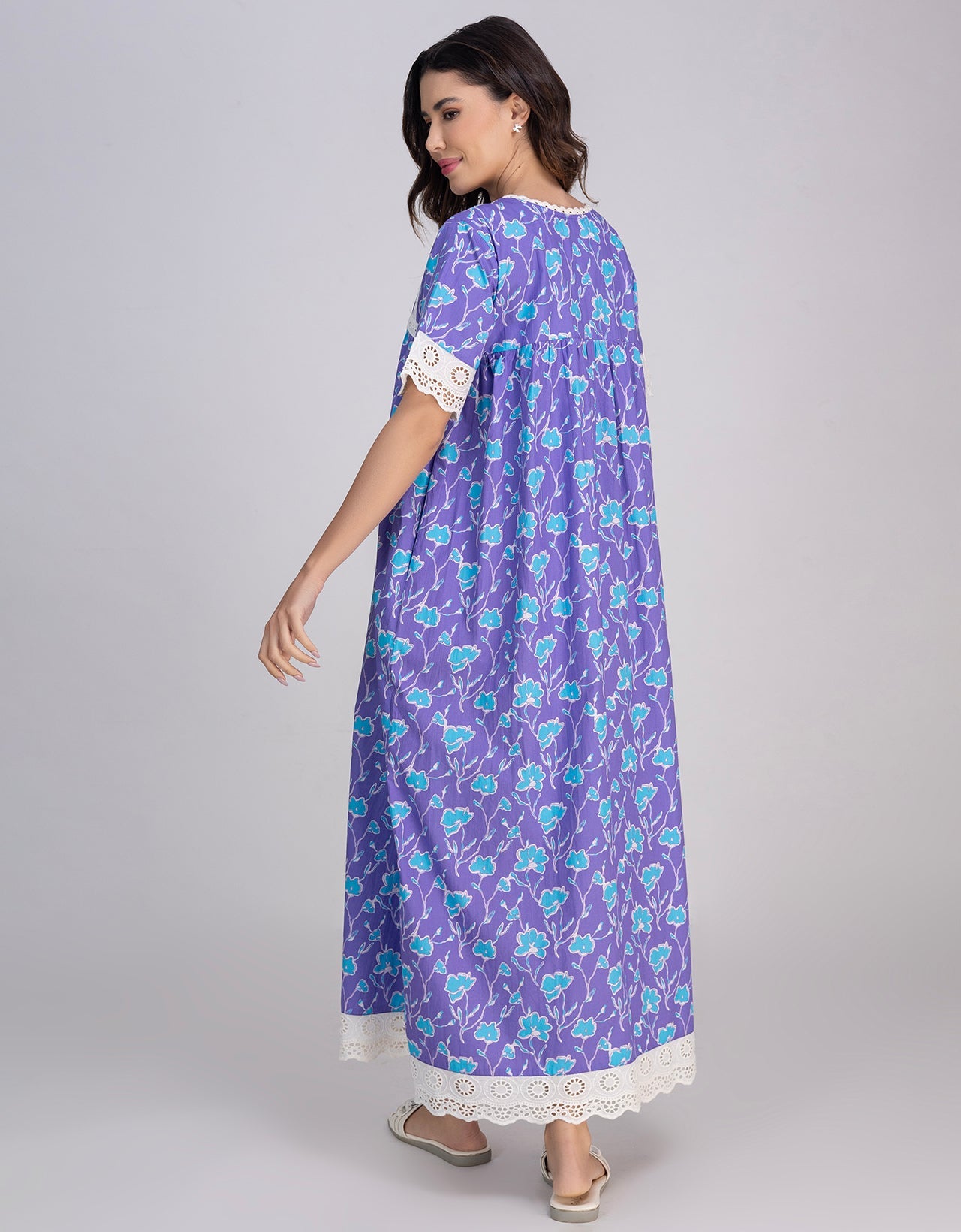 Moomaya Women's Printed Cotton Maxi Nightdress, Soft & Breathable Sleepwear
