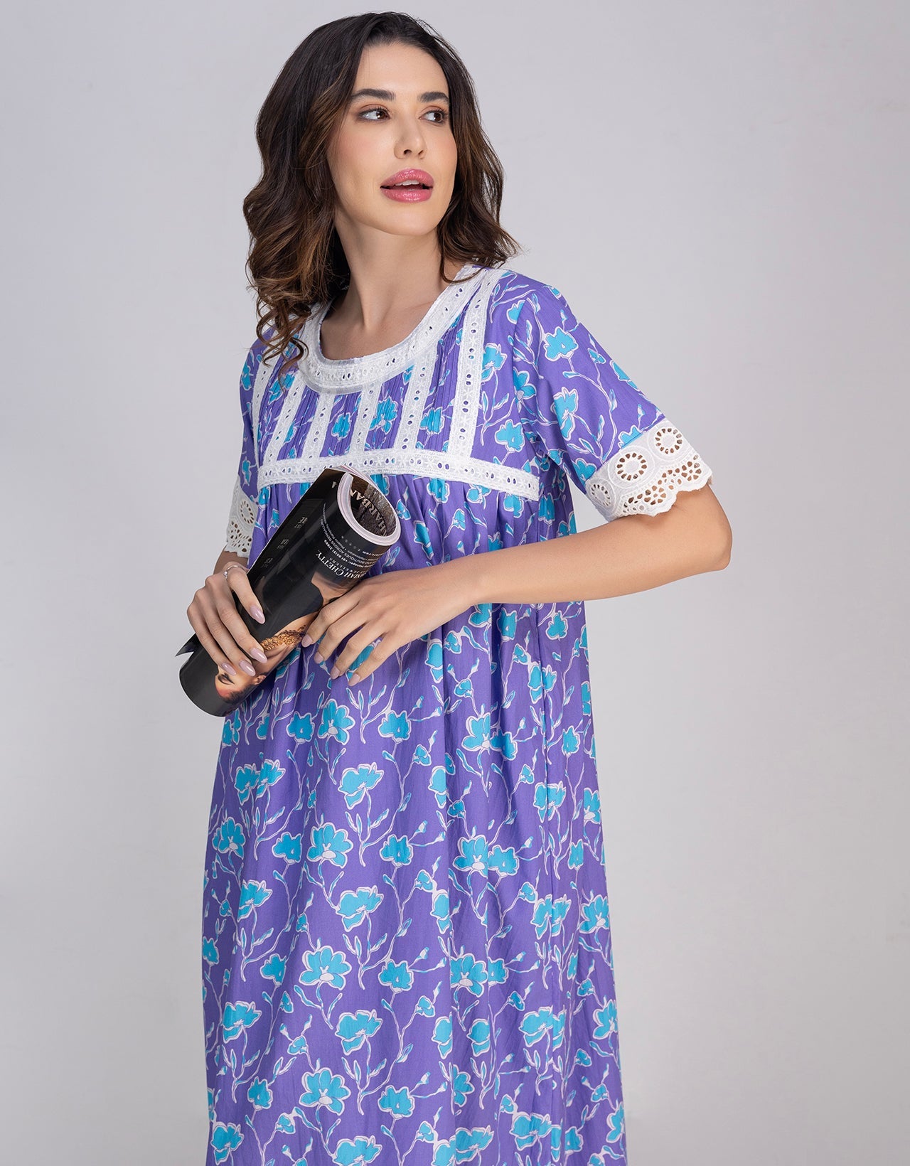 Moomaya Women's Printed Cotton Maxi Nightdress, Soft & Breathable Sleepwear