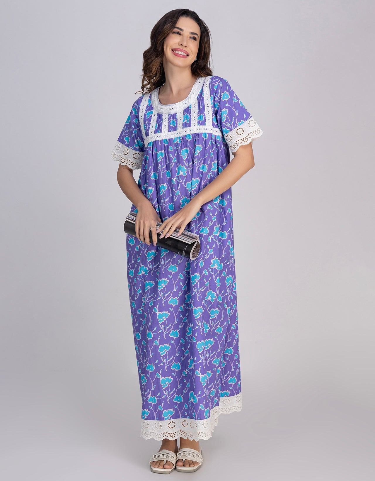 Moomaya Women's Printed Cotton Maxi Nightdress, Soft & Breathable Sleepwear