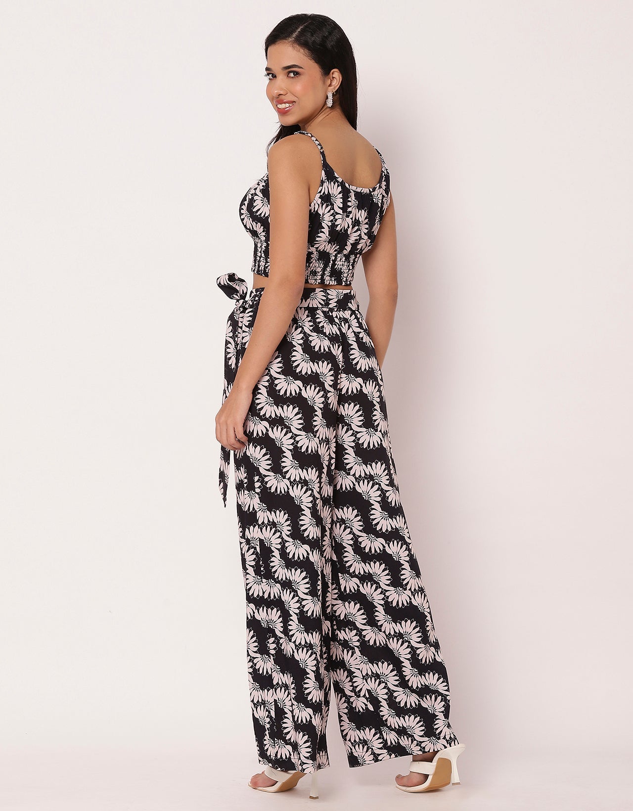 Printed  2 Pcs Co-ord Set Crop Top With Palazzo