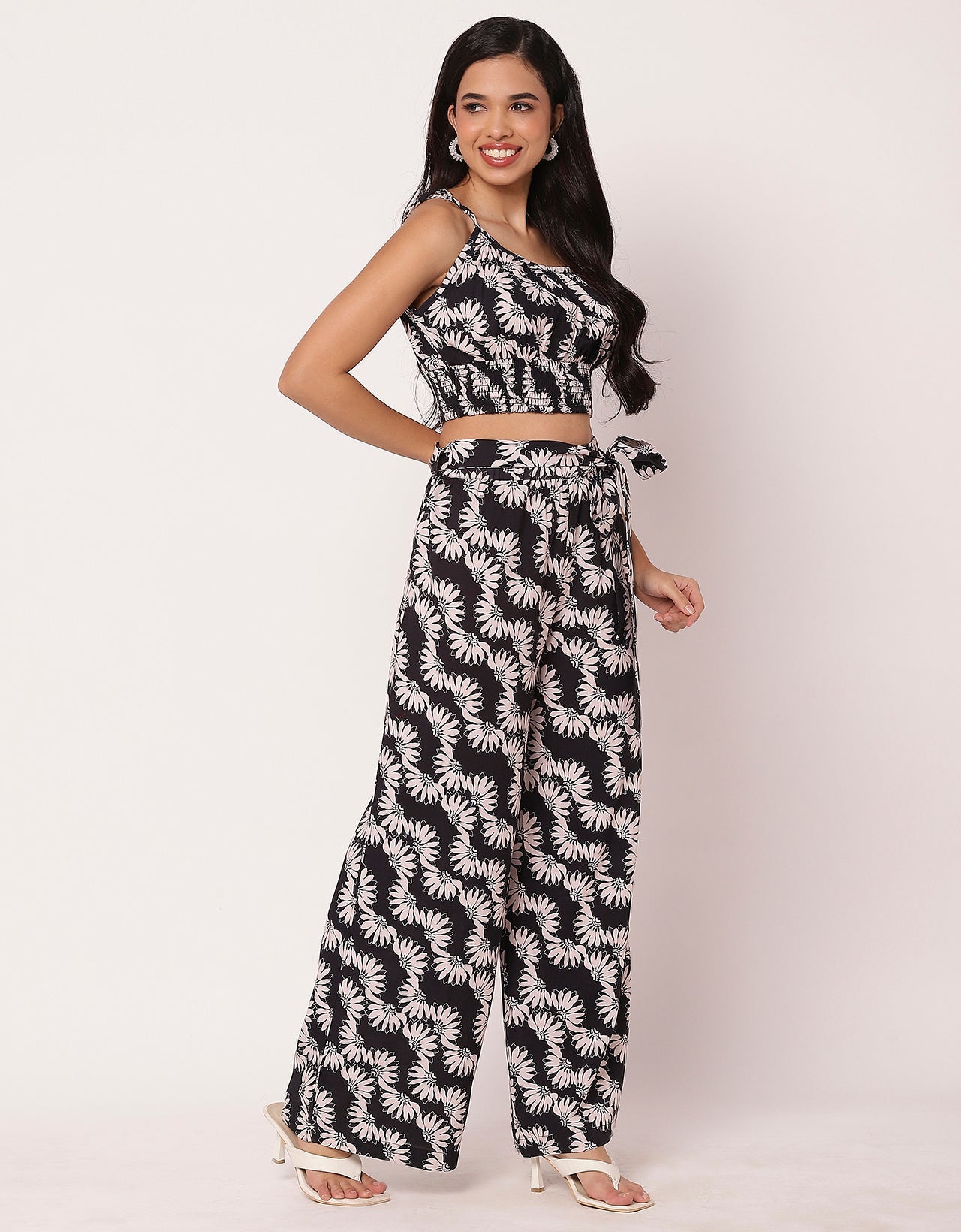 Printed  2 Pcs Co-ord Set Crop Top With Palazzo