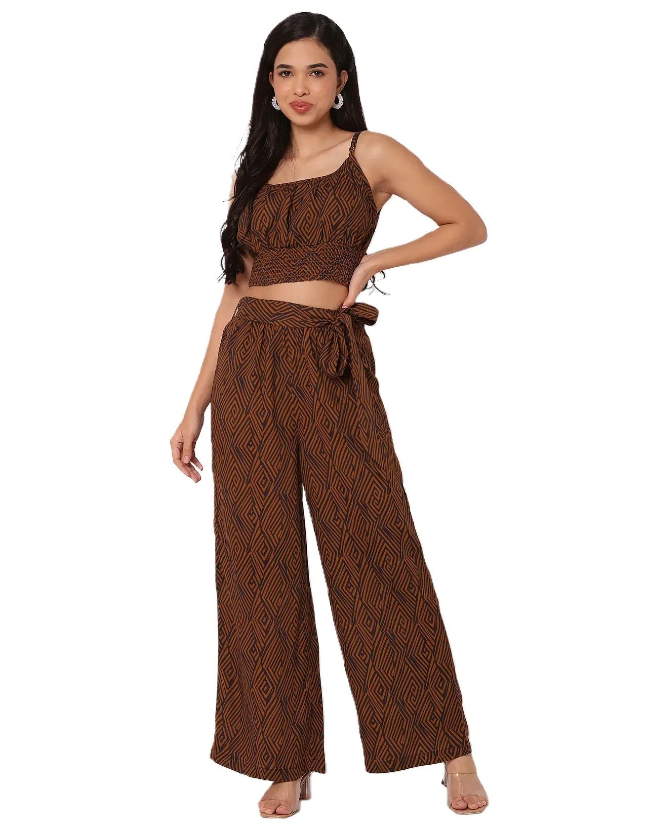 Printed  2 Pcs Co-ord Set Crop Top With Palazzo