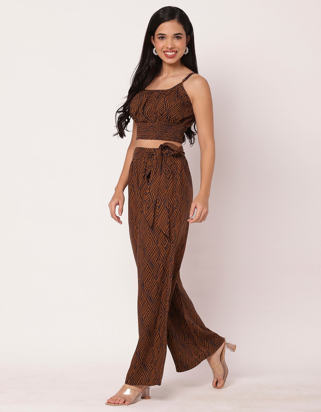 Printed  2 Pcs Co-ord Set Crop Top With Palazzo