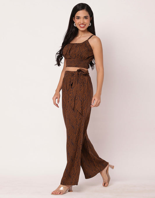 Printed  2 Pcs Co-ord Set Crop Top With Palazzo