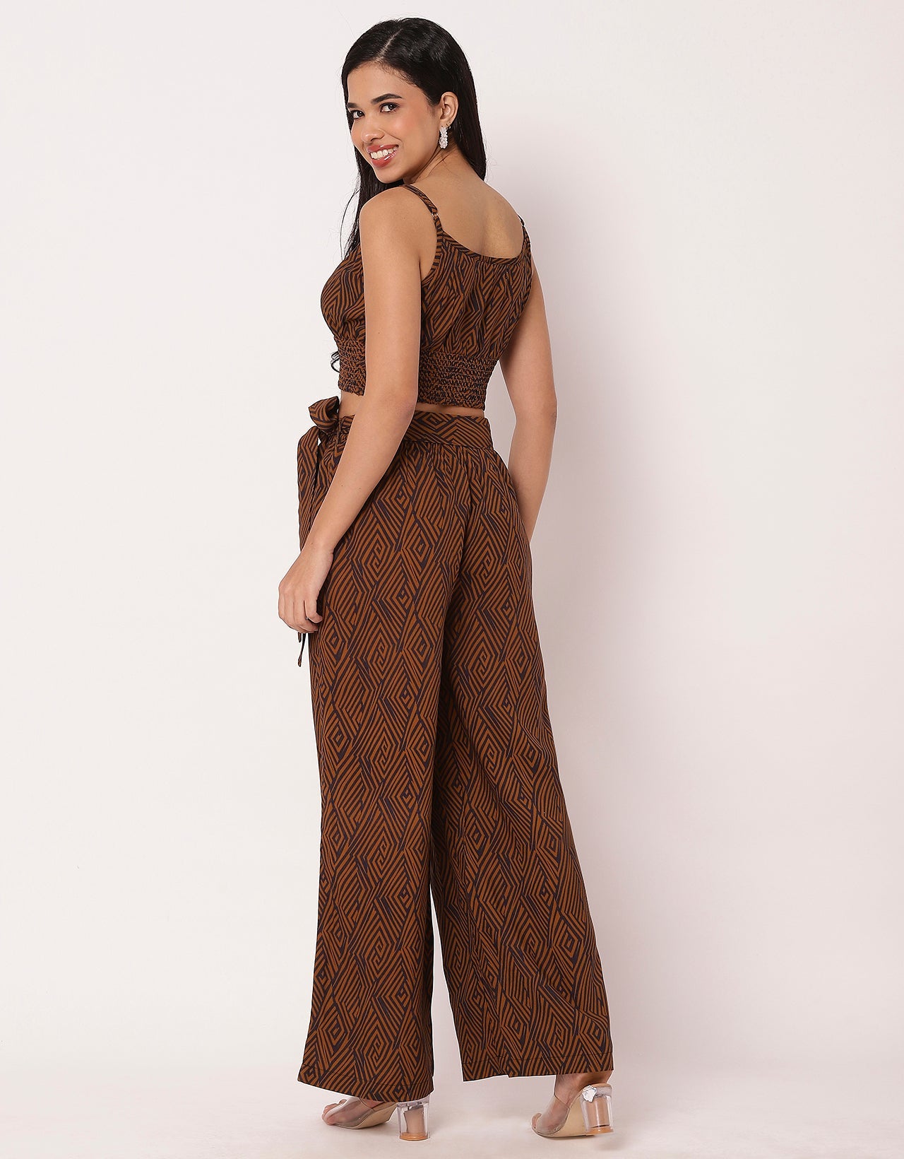 Printed  2 Pcs Co-ord Set Crop Top With Palazzo