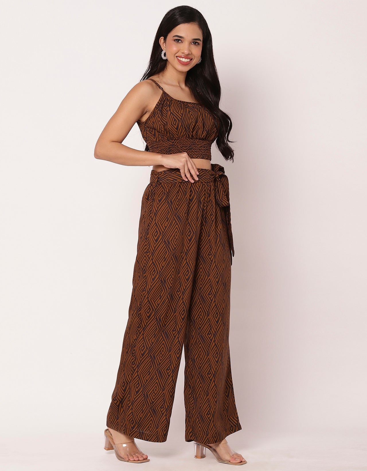 Printed  2 Pcs Co-ord Set Crop Top With Palazzo