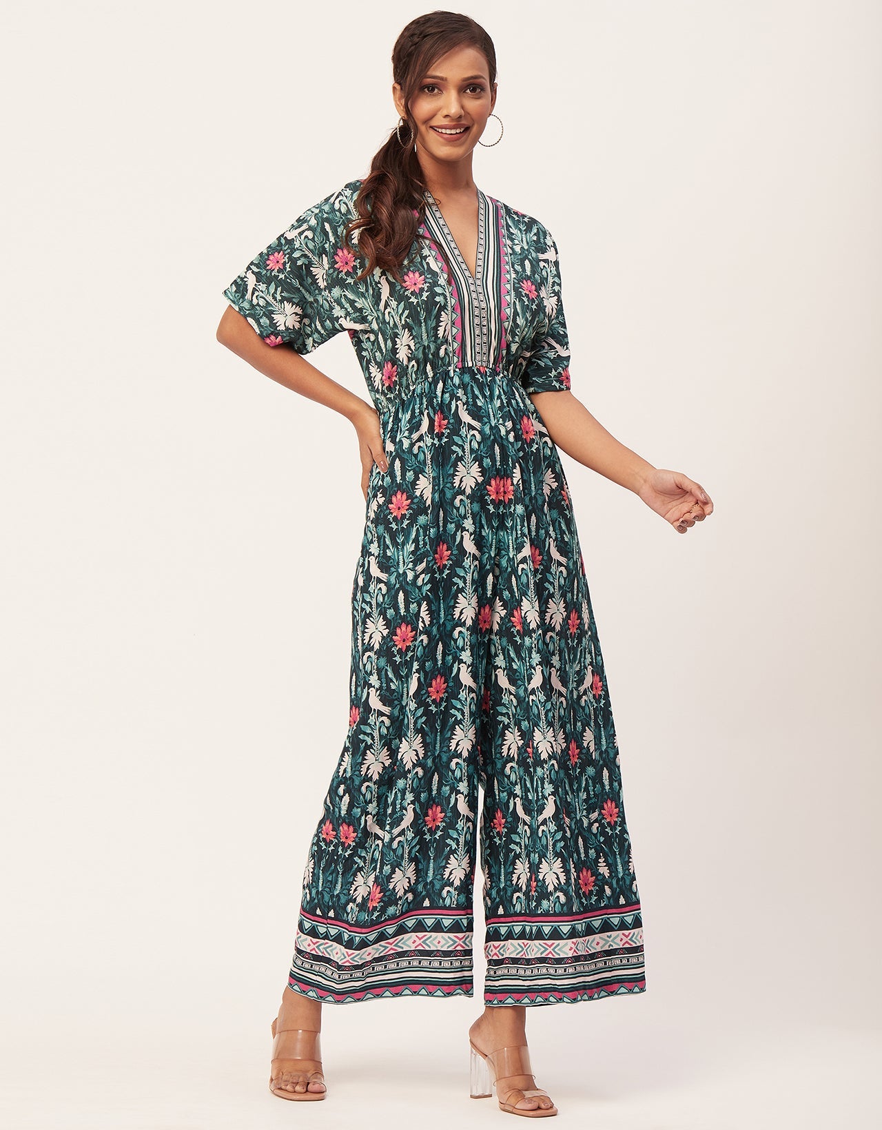 Printed Jumpsuit, V-Neck