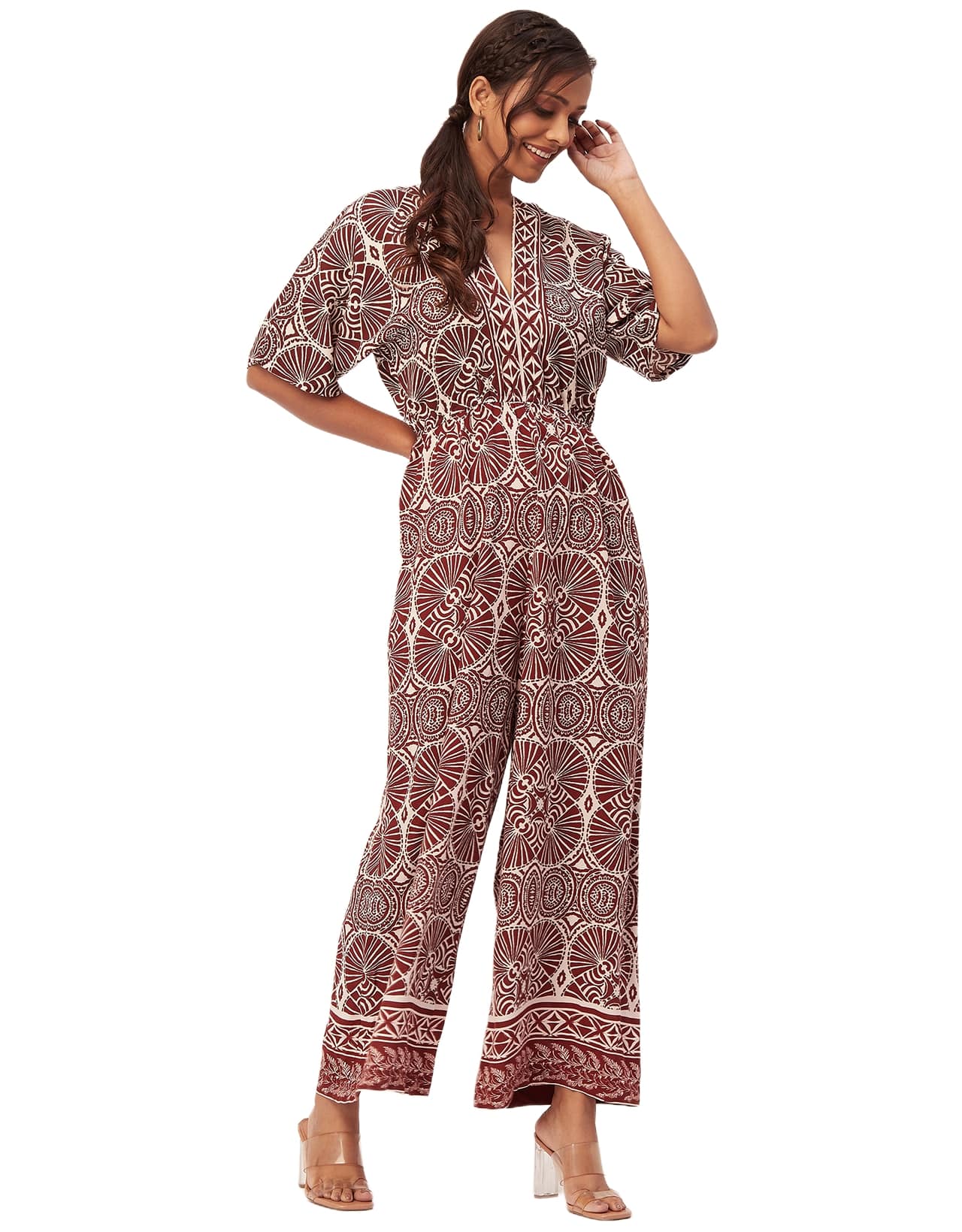 Printed Jumpsuit, V-Neck