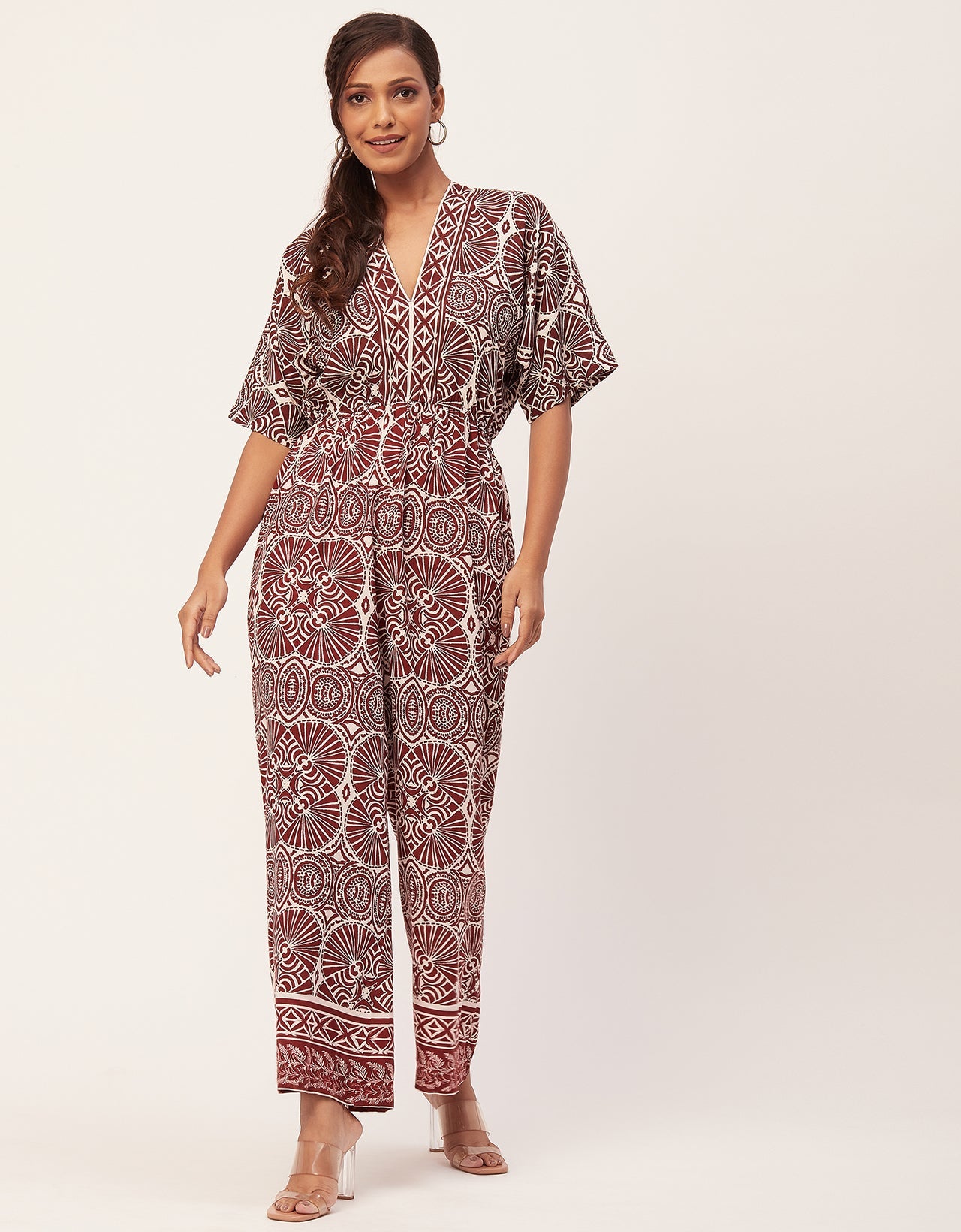 Printed Jumpsuit, V-Neck