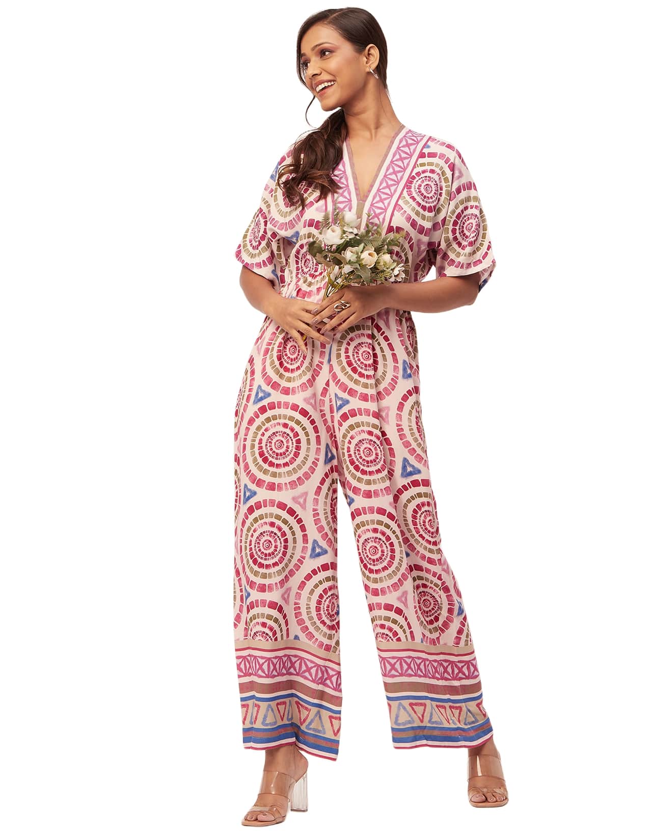 Printed Jumpsuit, V-Neck