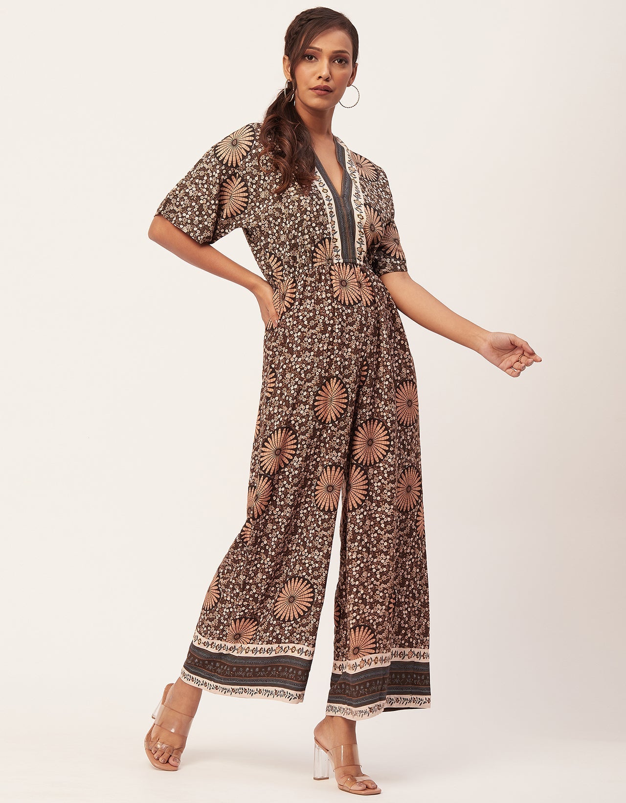 Printed Jumpsuit, V-Neck