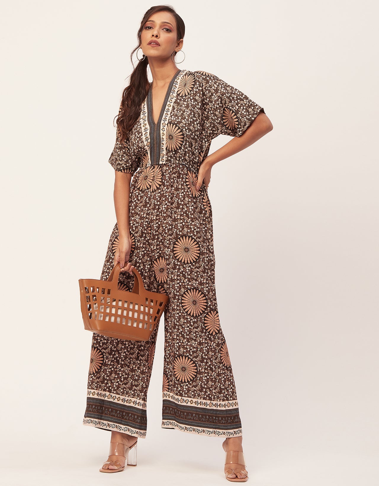 Printed Jumpsuit, V-Neck
