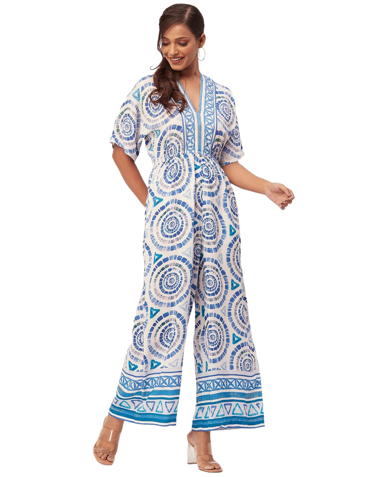Printed Jumpsuit, V-Neck