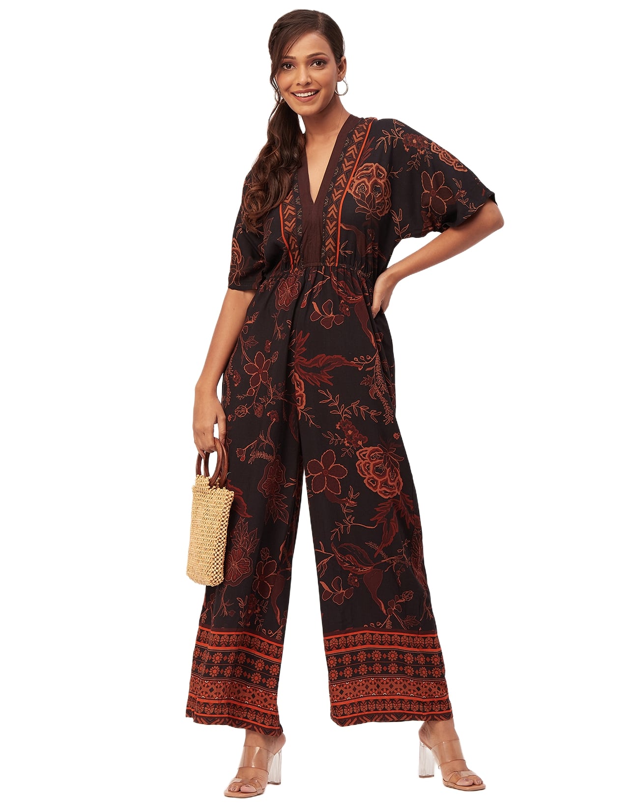 Printed Jumpsuit, V-Neck