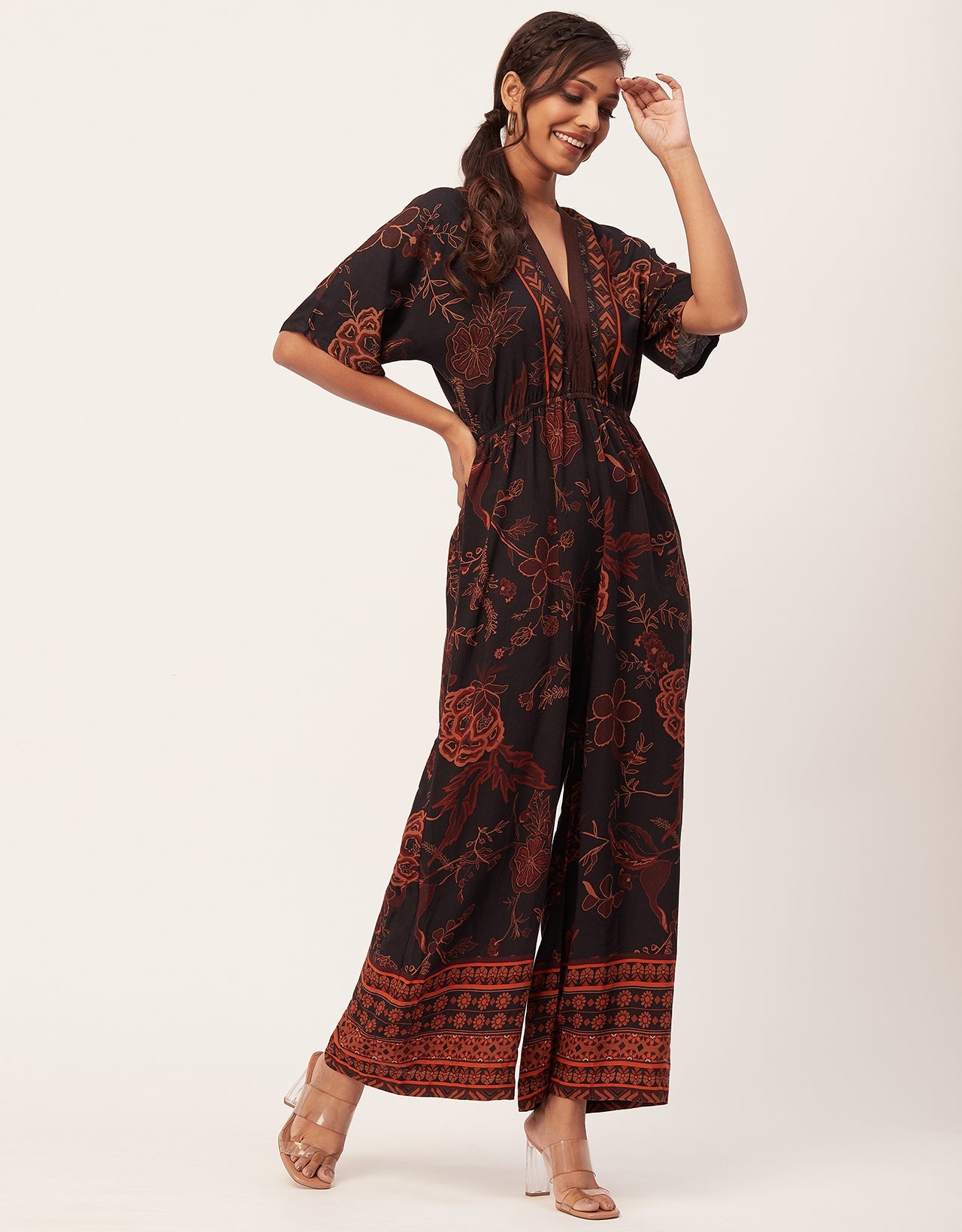 Printed Jumpsuit, V-Neck