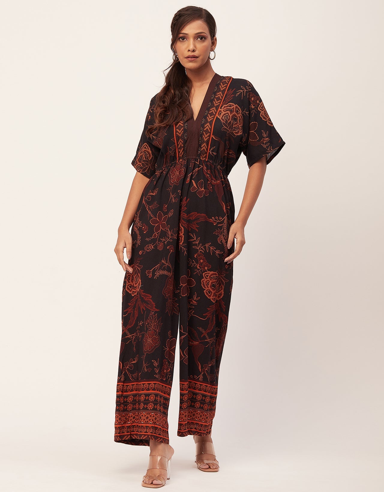 Printed Jumpsuit, V-Neck