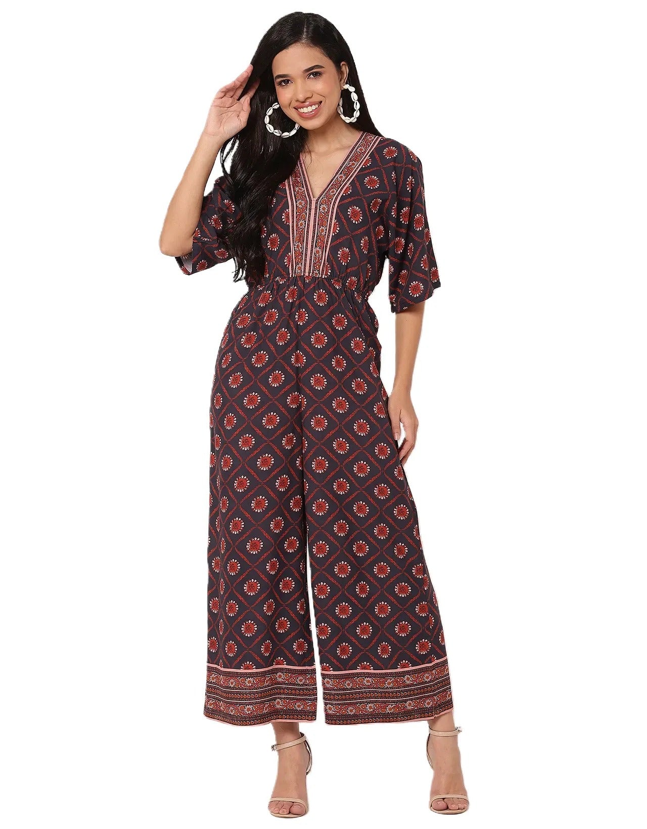 Printed Jumpsuit, V-Neck