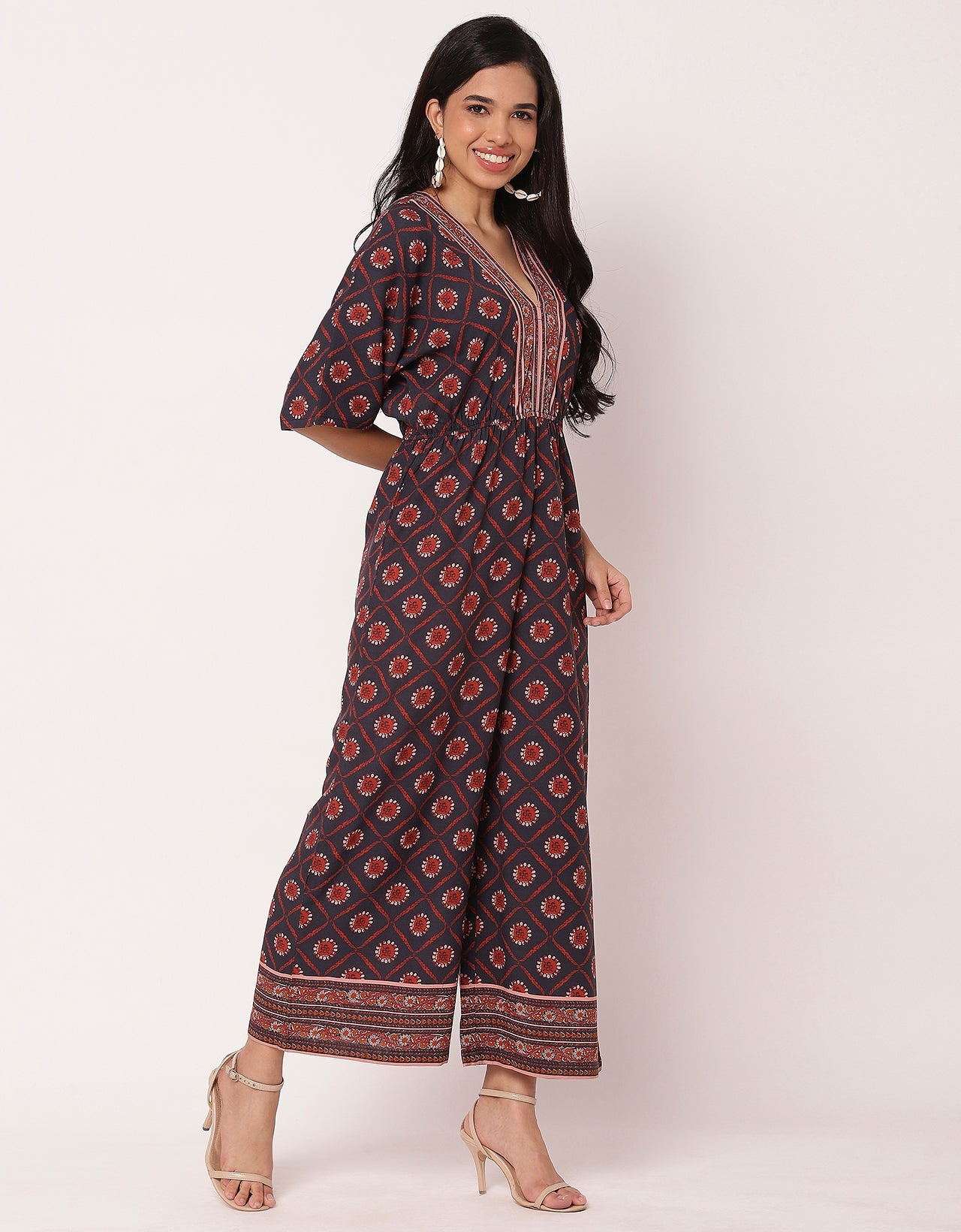 Printed Jumpsuit, V-Neck