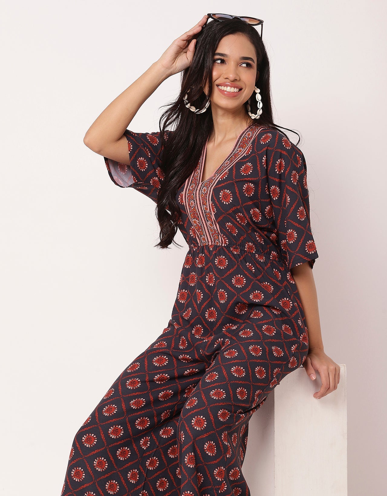 Printed Jumpsuit, V-Neck