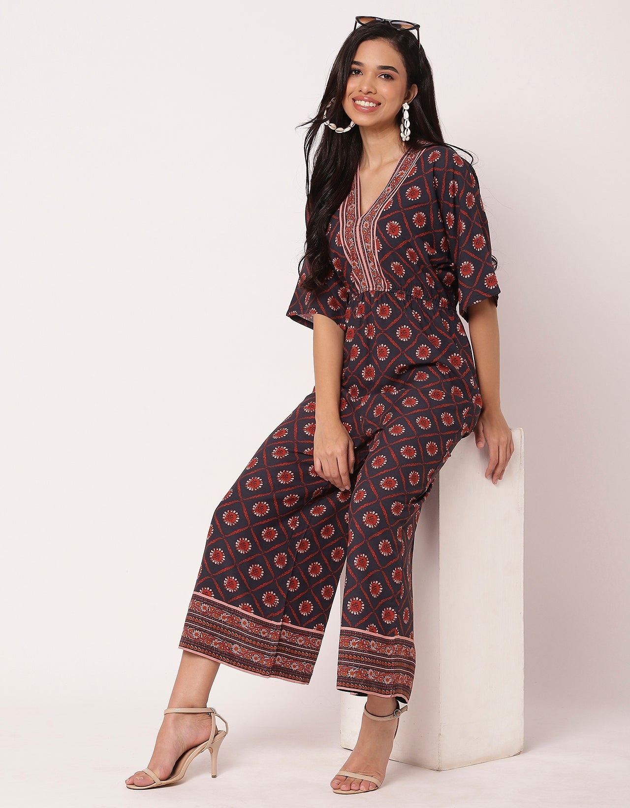 Printed Jumpsuit, V-Neck