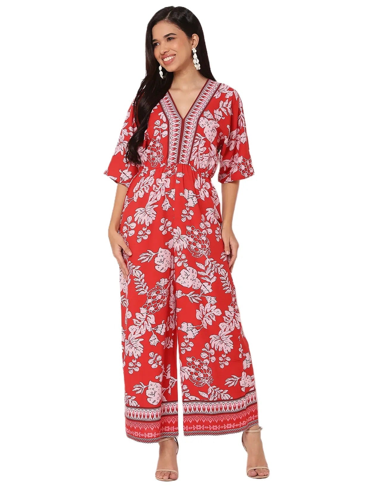 Printed Jumpsuit, V-Neck
