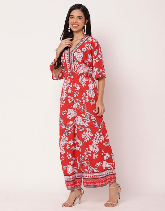 Printed Jumpsuit, V-Neck