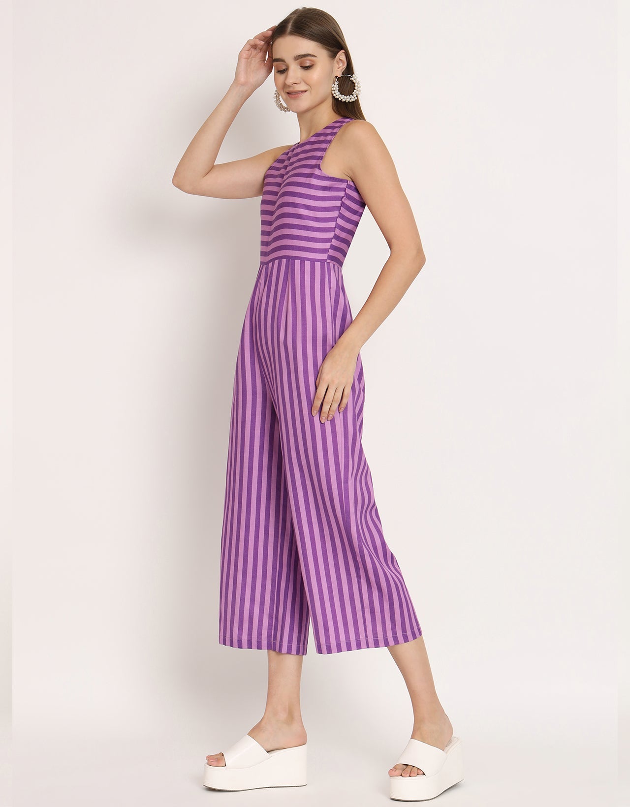 Printed Jumpsuit, Round Neck