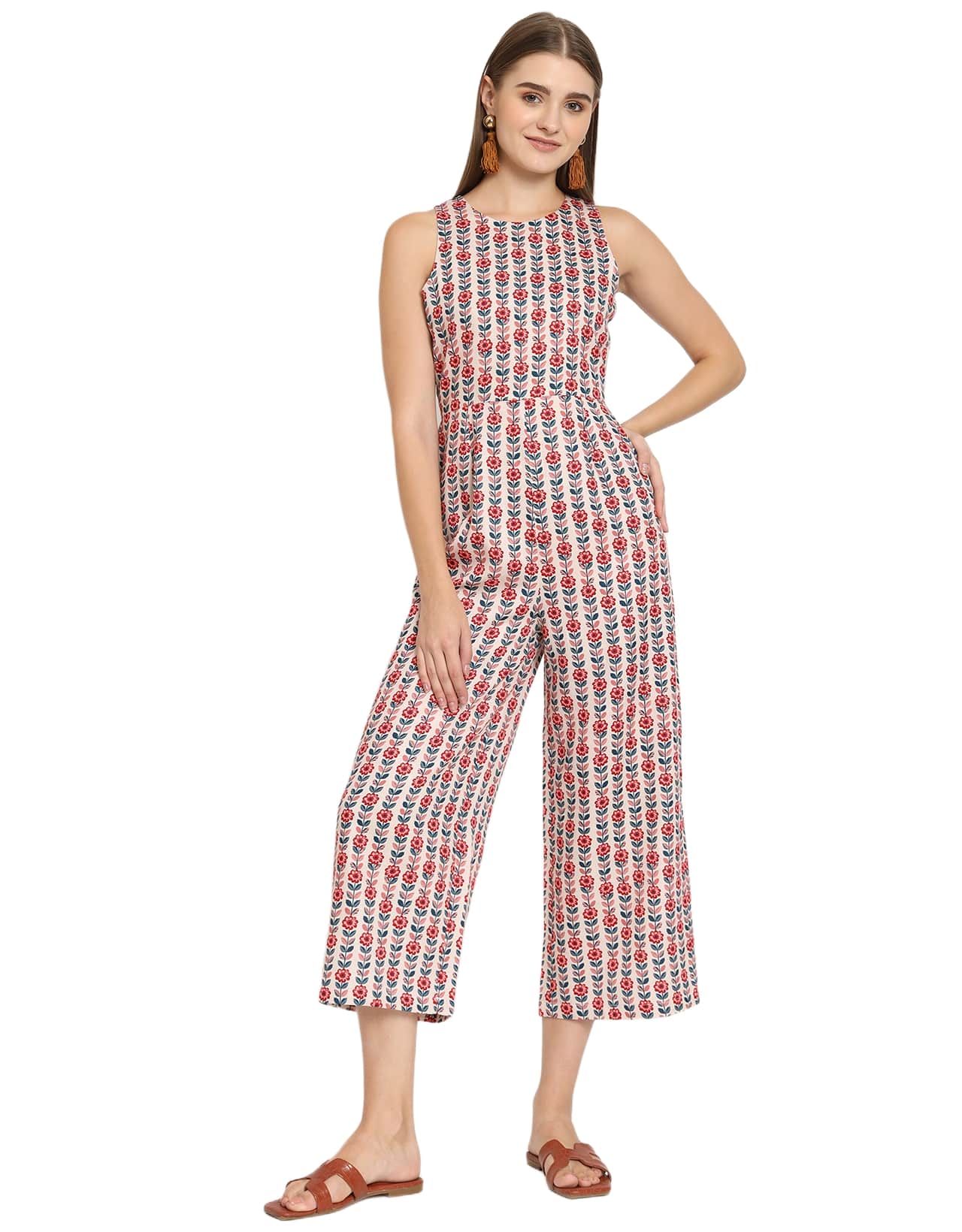 Printed Jumpsuit, Round Neck