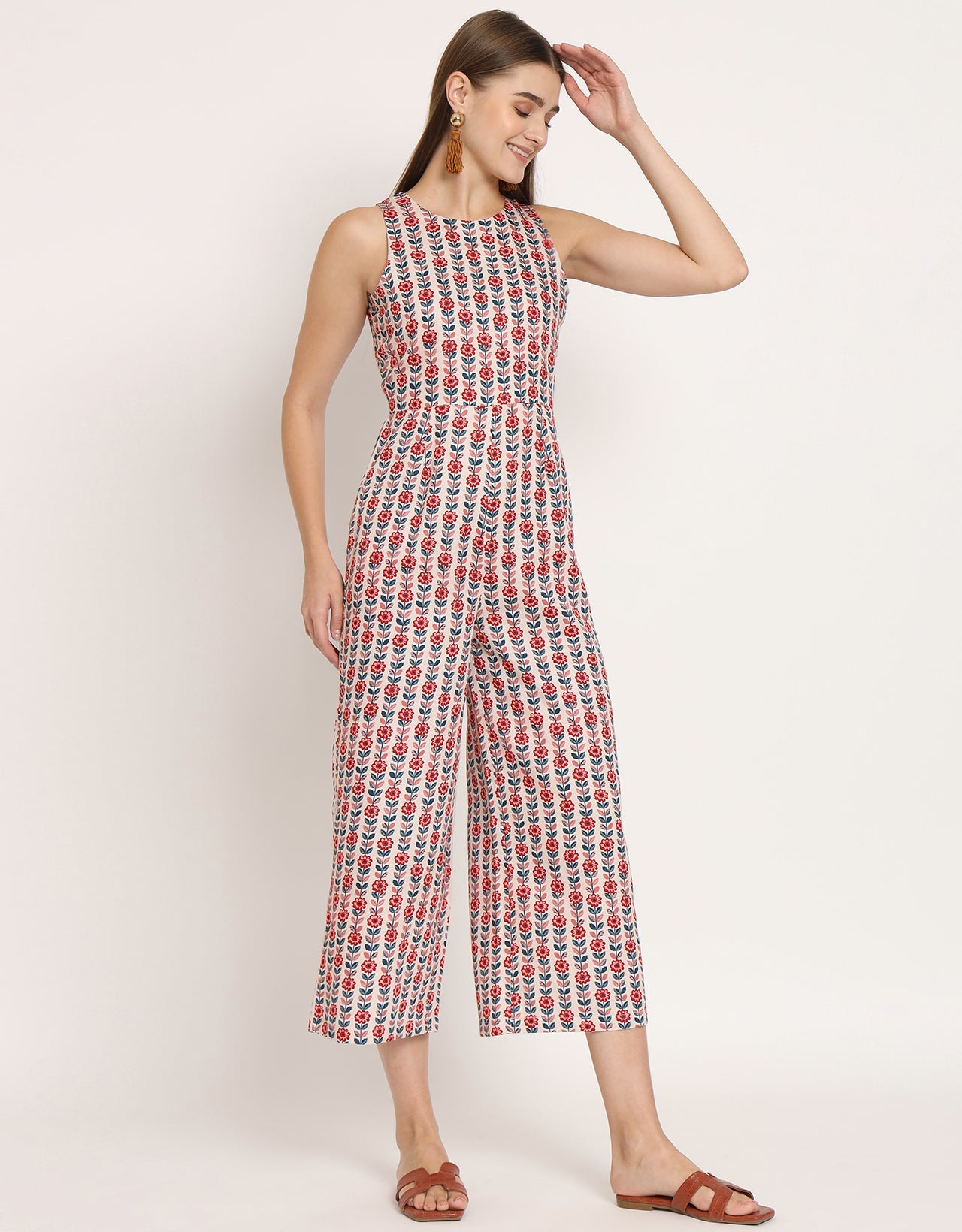 Printed Jumpsuit, Round Neck