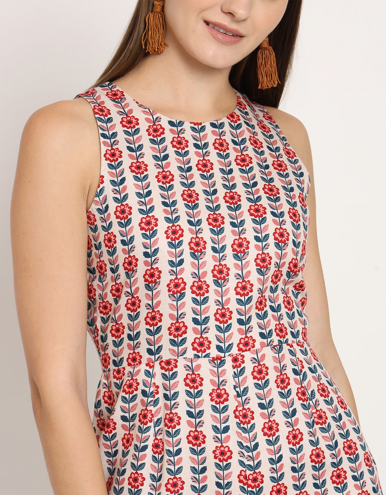 Printed Jumpsuit, Round Neck