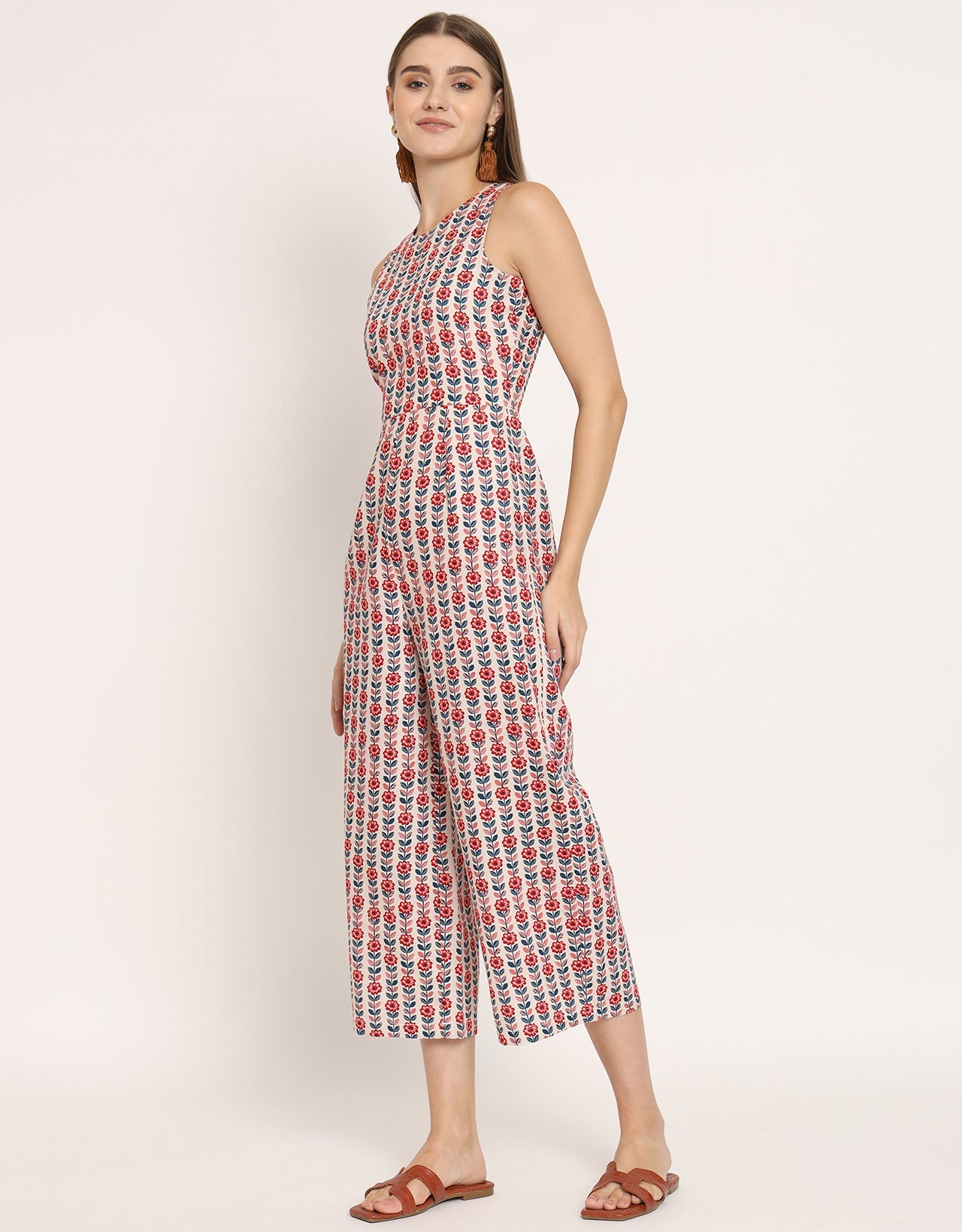 Printed Jumpsuit, Round Neck