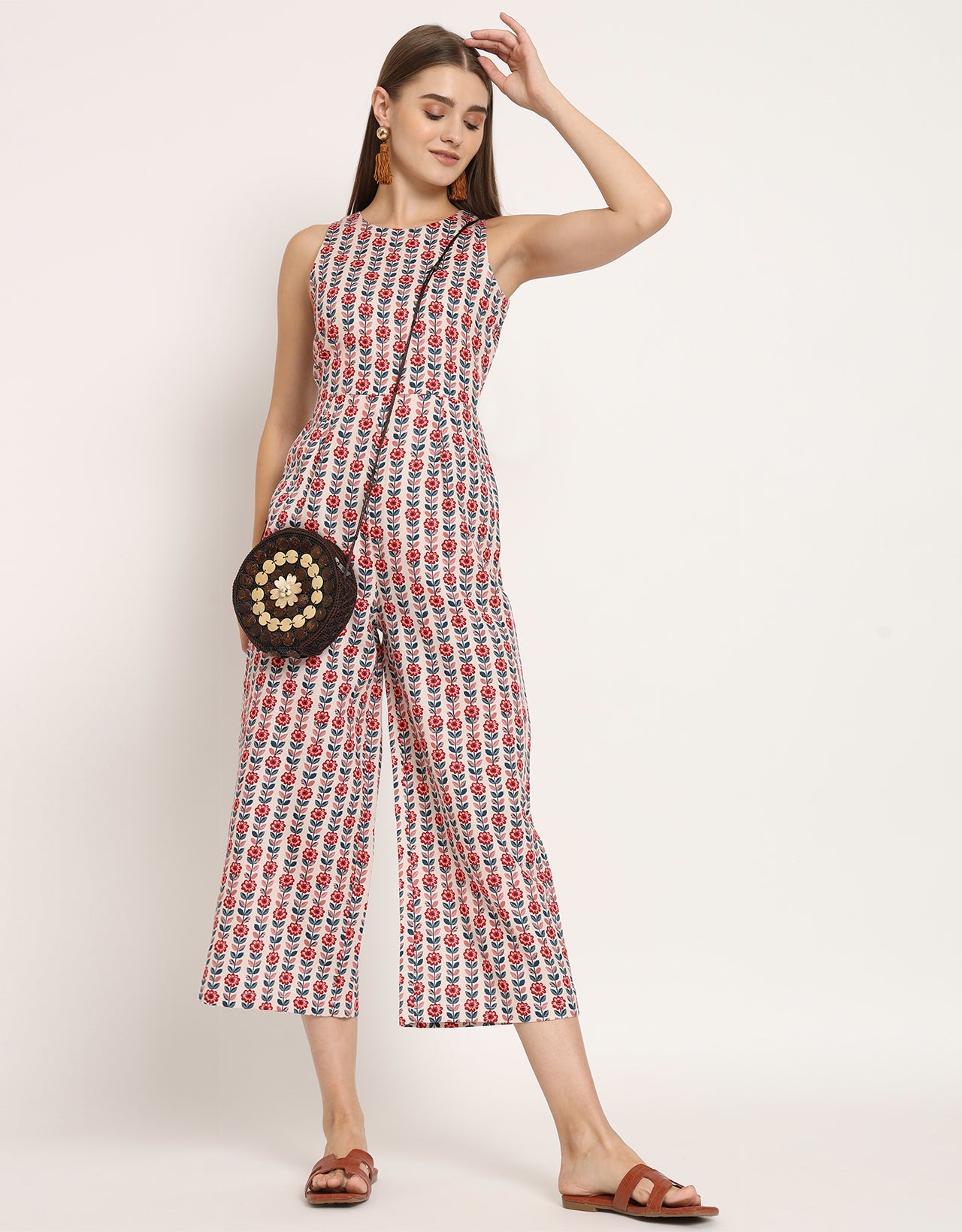 Printed Jumpsuit, Round Neck