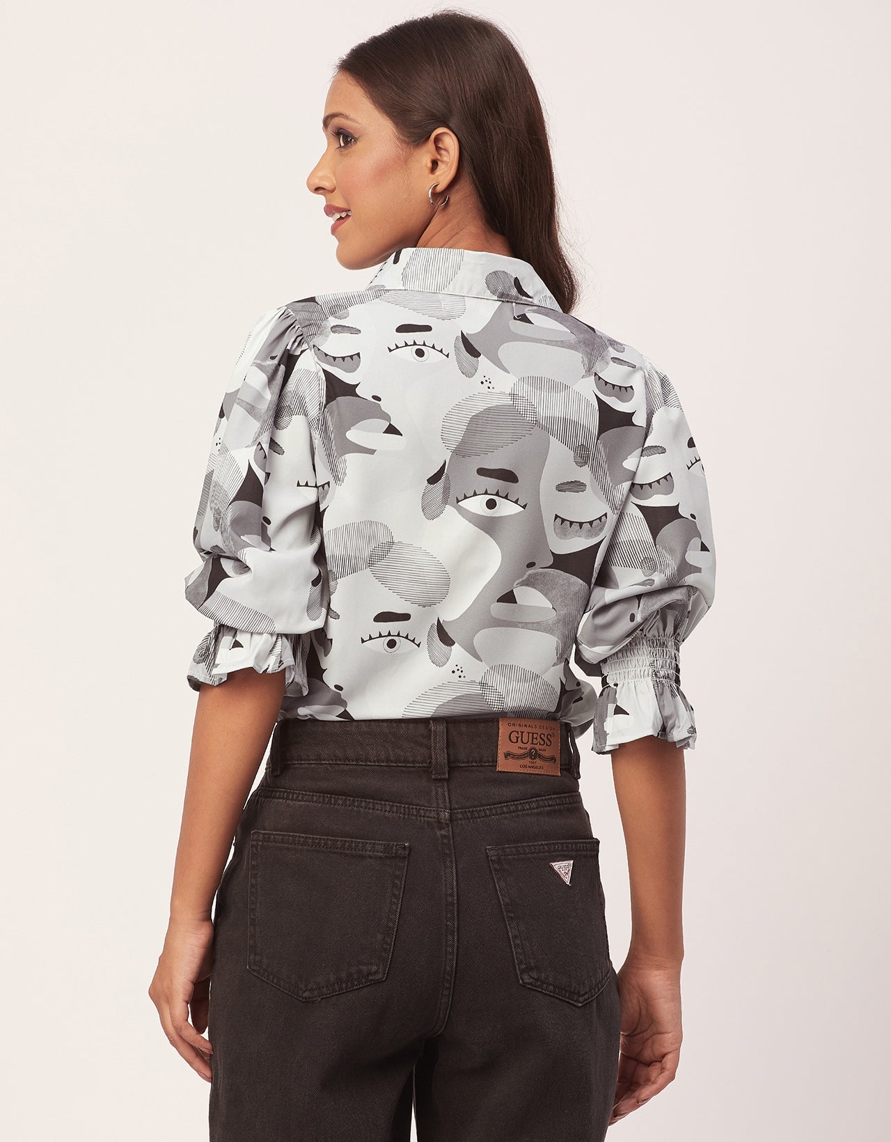Printed Collared Tunic, Grey