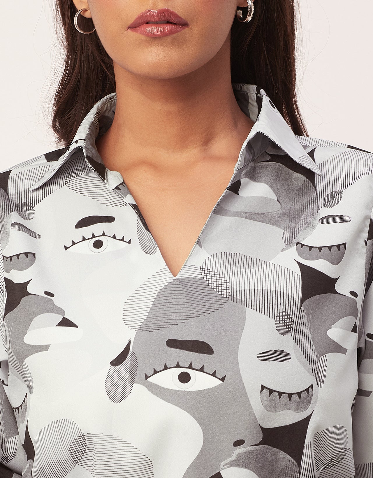 Printed Collared Tunic, Grey