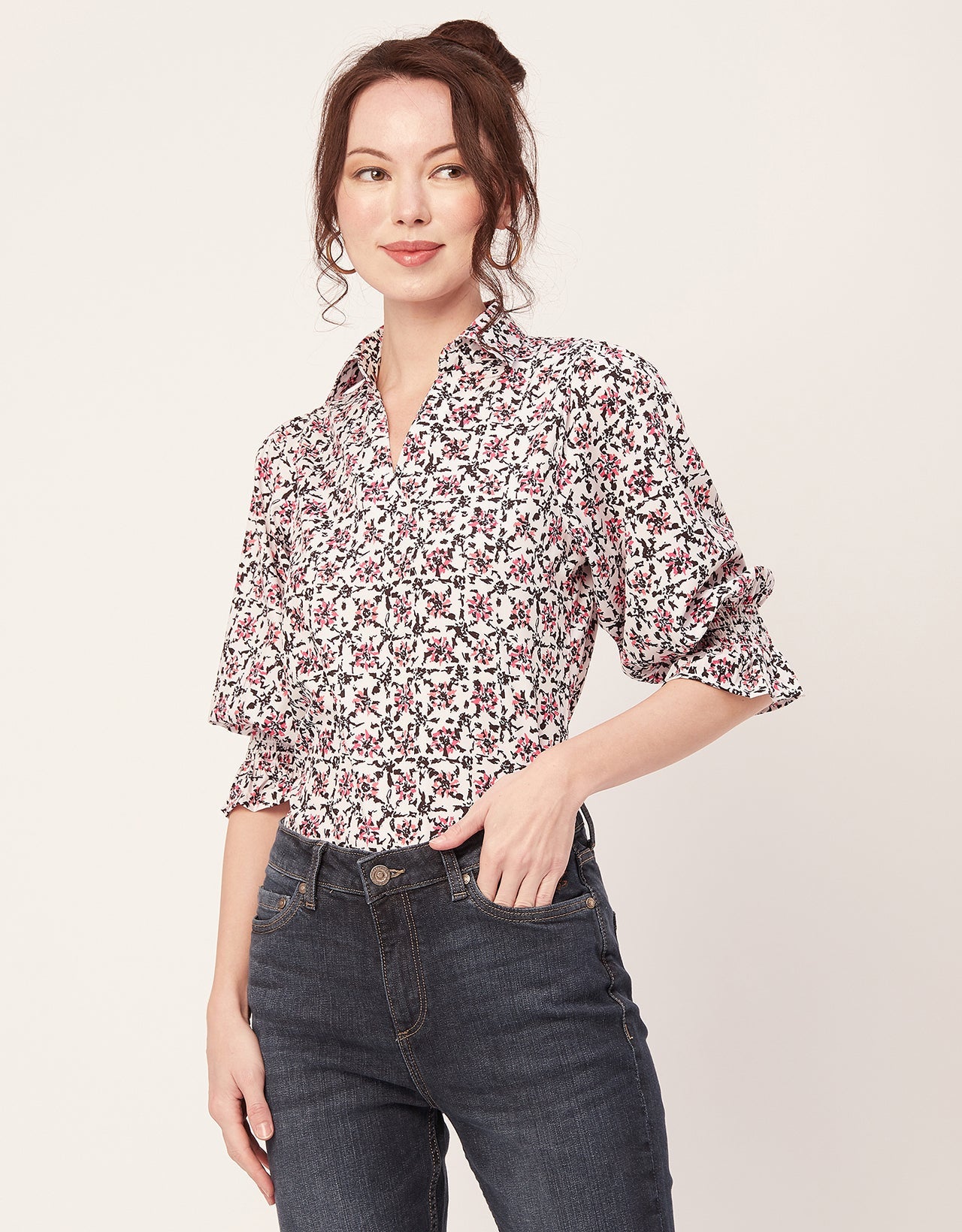 Printed Collared Tunic, Grey