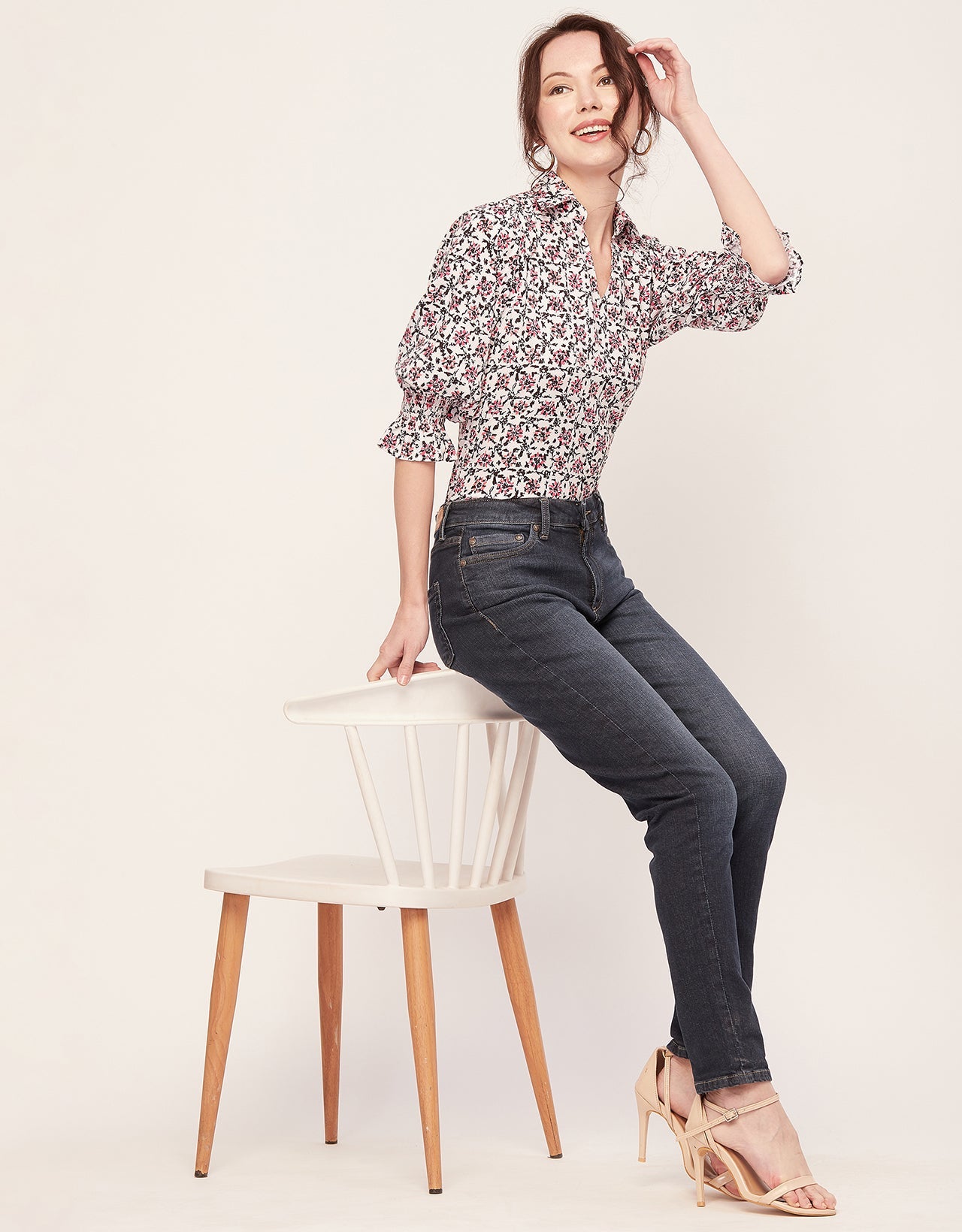 Printed Collared Tunic, Grey